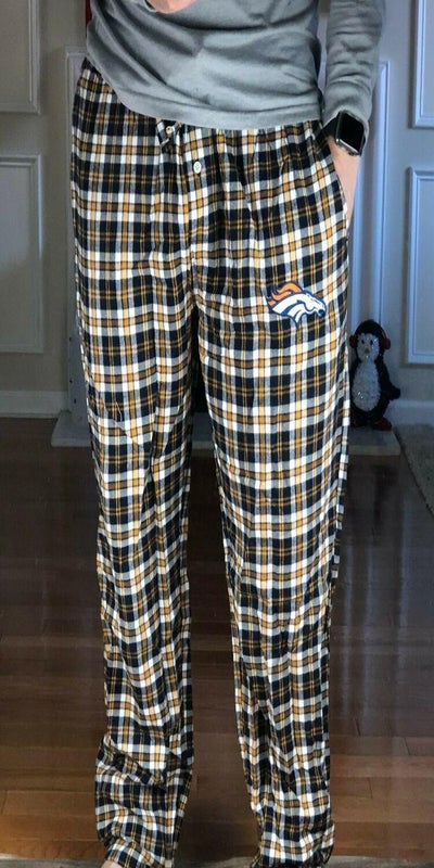 Denver Broncos Plaid Pocket Pajama Pants, Cotton Orange Blue Men 2XL 32'  Inseam