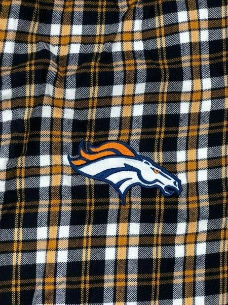 Denver Broncos Plaid Pocket Pajama Pants, Cotton Orange Blue Men 2XL 32  Inseam