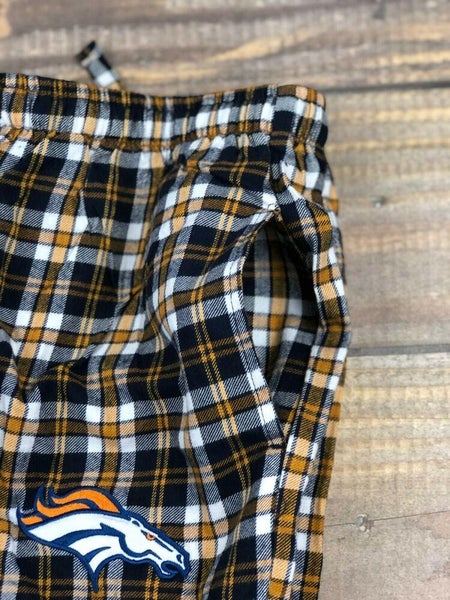 Denver Broncos Plaid Pocket Pajama Pants, Cotton Orange Blue Men 2XL 32  Inseam