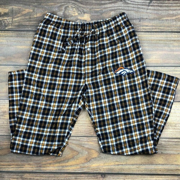 Denver Broncos Plaid Pocket Pajama Pants, Cotton Orange Blue Men XL 32  Inseam