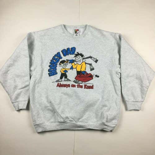 VTG 90s Hockey Dad Always on the Road Checklist Crewneck Sweatshirt Gray Sz L