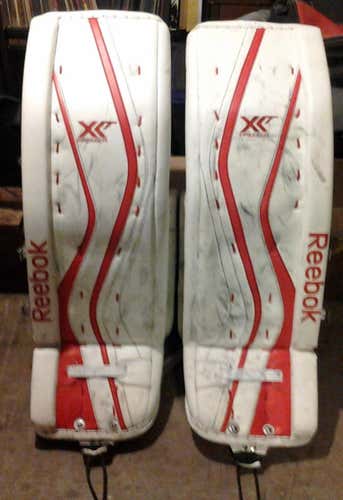 White Senior 36" Reebok Premier XLT Goalie Leg Pads Pro Stock