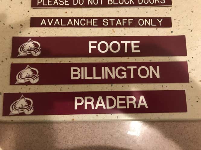 COLORADO AVALANCHE  Game Used Locker Room Nameplate TagS and Equipment area