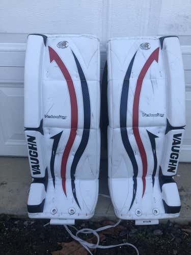 White Intermediate 27" Vaughn Velocity V7 Goalie Leg Pads