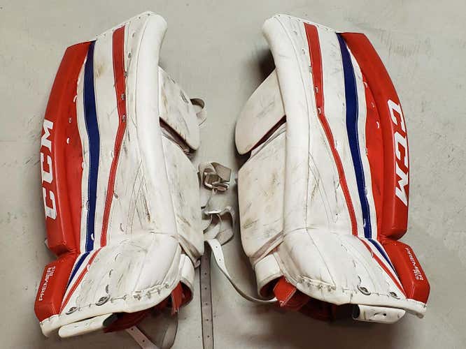 White Junior 24" CCM Premier R1.5 Goalie Leg Pads