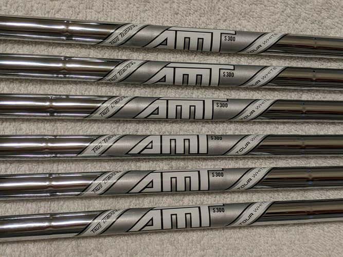 TRUE TEMPER AMT TOUR WHITE S300 5-PW .355 TT IRON SHAFTS WITH GRIPS