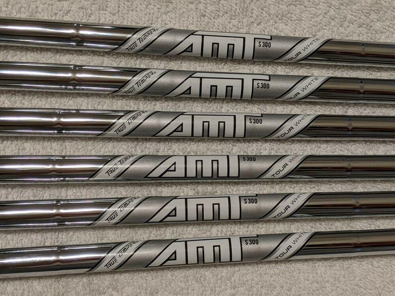 TRUE TEMPER AMT TOUR WHITE S300 5-PW .355 TT IRON SHAFTS WITH GRIPS