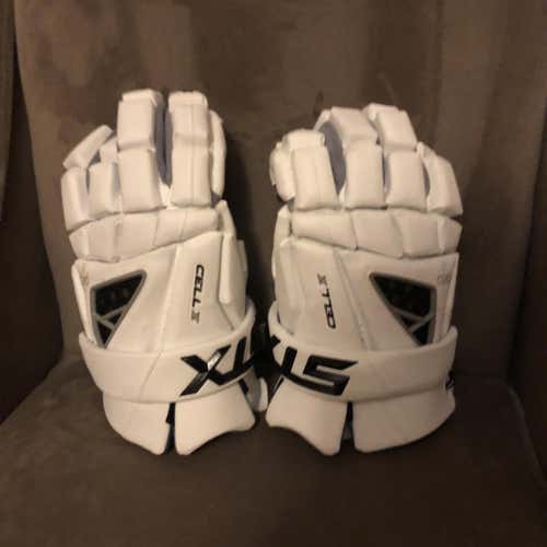 White New Player STX Cell IV Lacrosse Gloves (large)