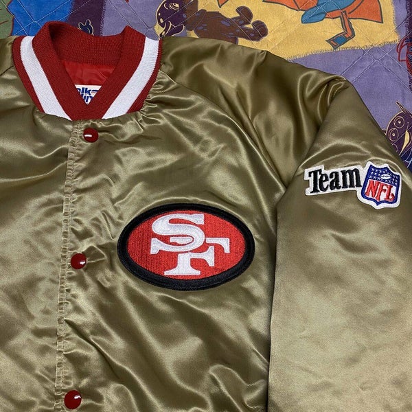 SAN FRANCISCO 49ERS NFL Vintage Chalk Line Gold Satin Jacket. Large (L)  80s-90s