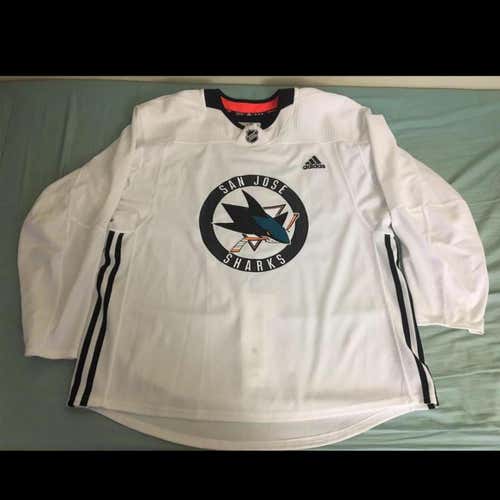 2018-19 Practice Worn San Jose Sharks White Adidas Jersey Size 58 Pro Stock