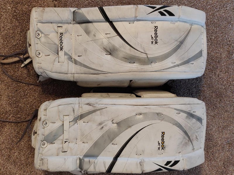 White Junior 24" Reebok Goalie Leg Pads