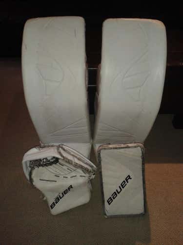 White Senior 35" Bauer Regular Vapor 1X Goalie Full Set Pro Stock