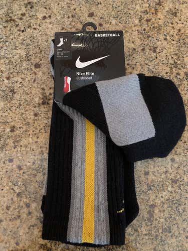 New Nike Elite Socks, black with yellow and gray, size 12-15 (XL)