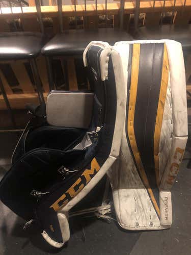 White Senior 35" CCM Premier Pro Goalie Leg Pads Pro Stock