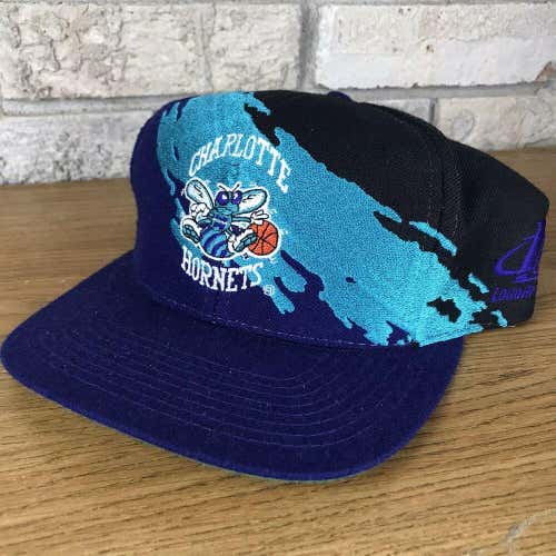 Vintage 90s Charlotte Hornets Logo Athletic Splash Snapback Hat Cap Rare NBA Vtg