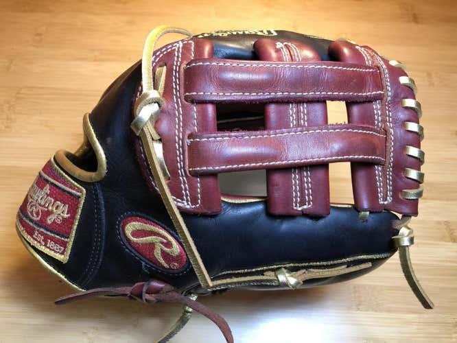 Gold/Red HS/Travel Rawlings Right Handed Infield/outfield Heart of the Hide Baseball Glove 12"