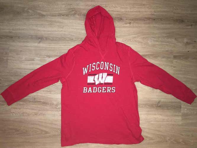 (XL) New Wisconsin Badgers Long Sleeve Lightweight Hooded Shirt x