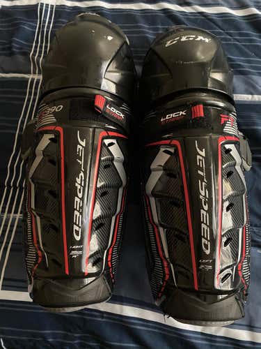 Used Senior CCM Jetspeed FT390 Shin Pads 14 inch
