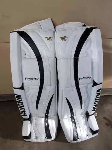 White New Senior 33"+1.5 Vaughn Velocity V5 Goalie Leg Pads Pro Stock