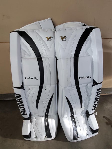 White New Senior 33"+1.5 Vaughn Velocity V5 Goalie Leg Pads Pro Stock