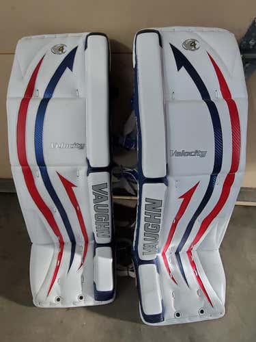 White New 34"+1.5  Vaughn Velocity V4 Goalie Leg Pads Pro Stock