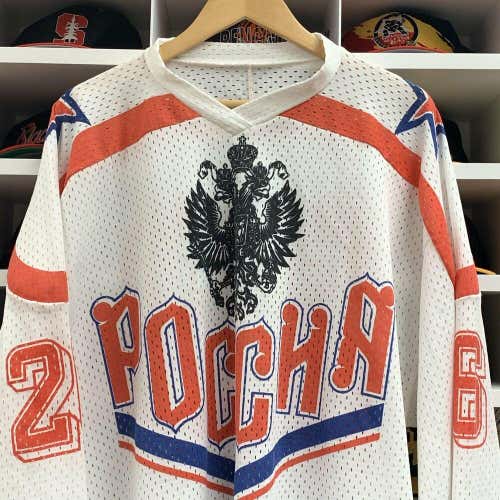 Vintage 90s Team Russia Hockey Jersey Mens XL White #26 National Olympics