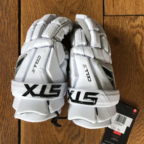 Brand New With Tags STX Cell IV Lacrosse Gloves. Size Medium. White.