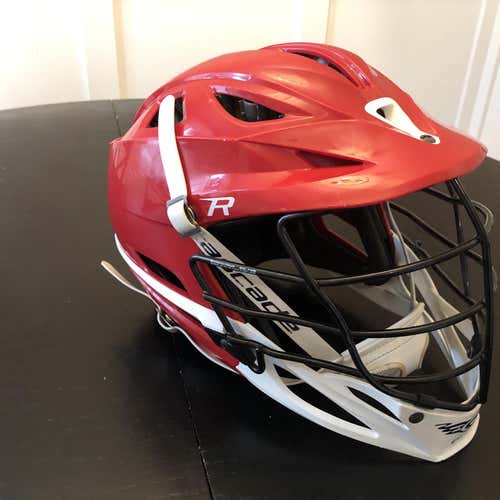 Used Cascade R Helmet. Red Shell, Black Cage, White Jaw & strap. Really Nice Condition. Adult OSFM