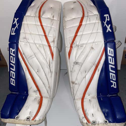 White Senior 34"+2 Bauer Pro Stock Goalie Leg Pads (Includes Knee Pads)