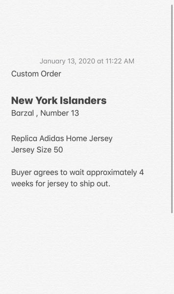 Barzal Custom Order Size 50 Replica Adidas Jersey