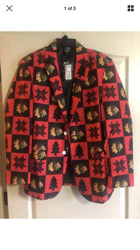 Chicago Blackhawks Mens Ugly Christmas Sweater Style Sports Coat Jacket Small 42