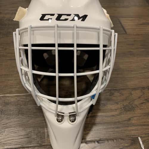 White Senior CCM GF Pro Pro Stock Goalie Mask