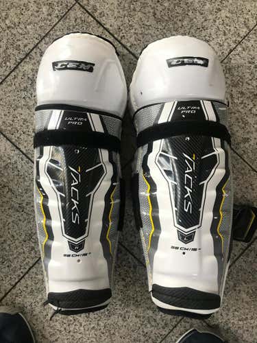 Used CCM Ultra  PRO Tacks Shin Pads Guards - Size 15” inch COLORADO AVALANCHE  9 OUT OF 10