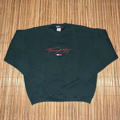 Vintage 90s Tommy Hilfiger Sport Sweater Embroidered Spell Out Logo Script Flag