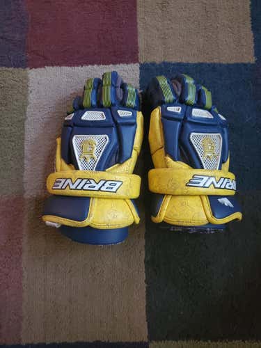 Blue and Yellow Player Brine King III Lacrosse Gloves 13"