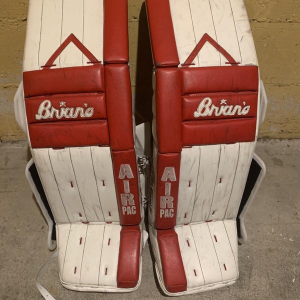 White Senior 36 + 1.5" Brian's Alite Air Pac Goalie Leg Pads and Roller Flies Attached