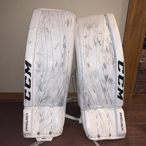 White Senior 33+2" CCM Premier Pro Goalie Leg Pads
