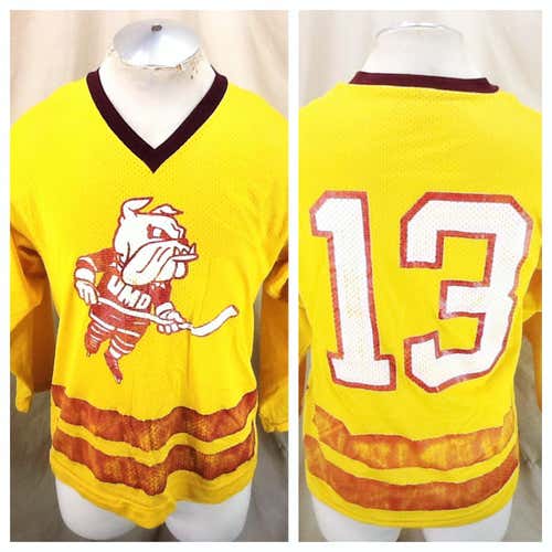 Vintage 80's Duluth Bulldogs Hockey (Med) NCAA Graphic Practice Hockey Jersey Gold