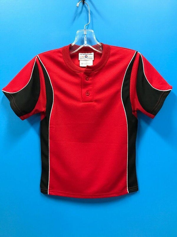 NEW Teamwork 100% Polyester Youth 2-Button Soccer Jersey Color Red Black Size S