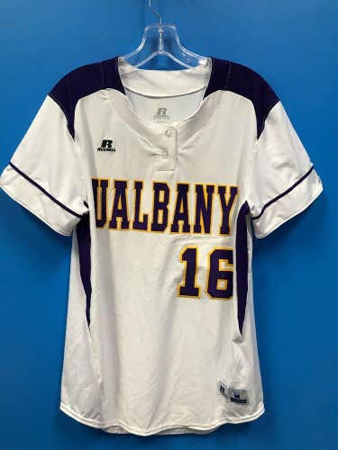 NEW Russell Athletic Adult UALBANY Baseball Jersey Color White Purple Size M Med  *FIRM PRICE*