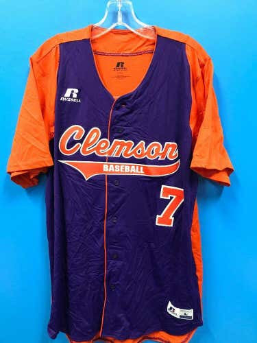 NEW Russell Athletic Men's Clemson Tiger Baseball Jersey Size Large Color Purple  *FIRM PRICE*