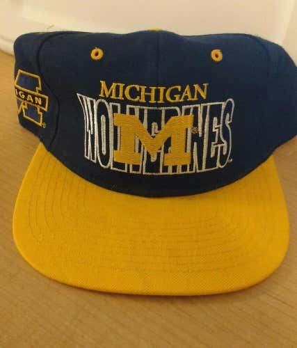 UNIVERSITY OF MICHIGAN WOLVERINES NAVY BLUE NOVELTY ADJUSTABLE BASEBALL HAT/ CAP