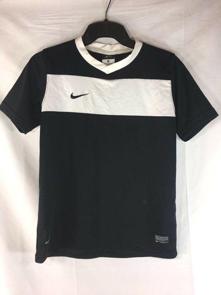 NIKE Dri-Fit Team Youth Black White Stripe Athletic Soccer Jersey Medium M *FIRM PRICE*