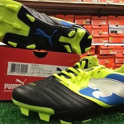 Puma PowerCat 3 Firm Ground Jr Black / Yellow / Blue Size 5.5 Cleats New In Box FIRM PRICE