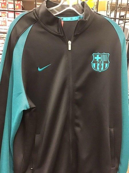 New Men's Nike Black / Teal Full Zip FC Barcelona Soccer Jacket New With Tags FIRM PRICE