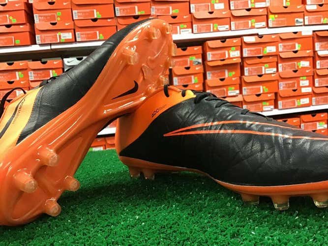 Men's Nike Hypervenom Phinish II Black Leather FG Soccer Cleats Orange Size 11 FIRM PRICE