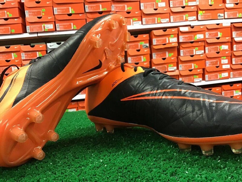 Men's Nike Hypervenom Phinish II Black Leather FG Soccer Cleats Orange Size 11 FIRM PRICE