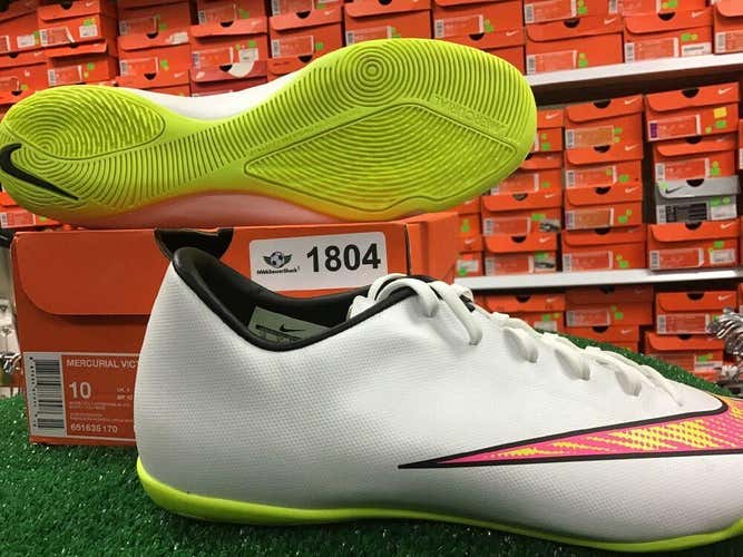 New Nike Mercurial Victory V IC Soccer Shoes White / Pink / Volt Size 10 FIRM PRICE