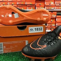 New Nike Hypervenom Phinish Leather FG Soccer Cleats Black / Orange Size 8 NIB FIRM PRICE