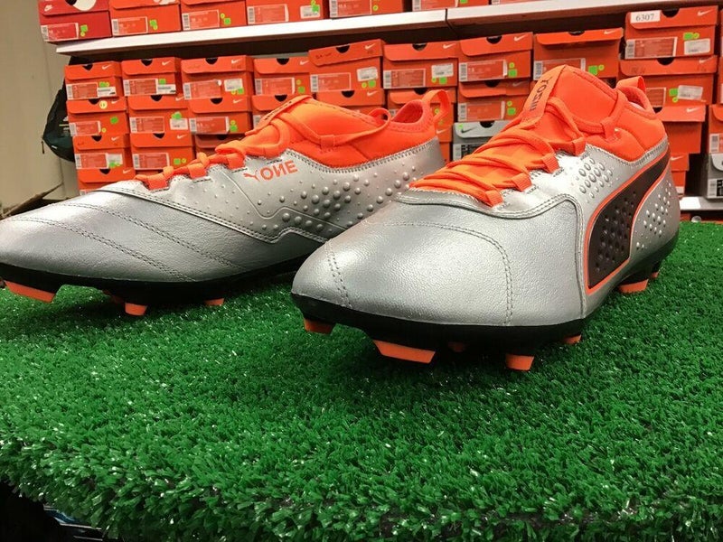 New Puma 3 Leather FG Silver / Orange Soccer Size 12.5 In Box FIRM PRICE SidelineSwap